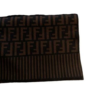 Fendi Black and Brown FF Logo Knit Scarf - small snag on the back side pic 3